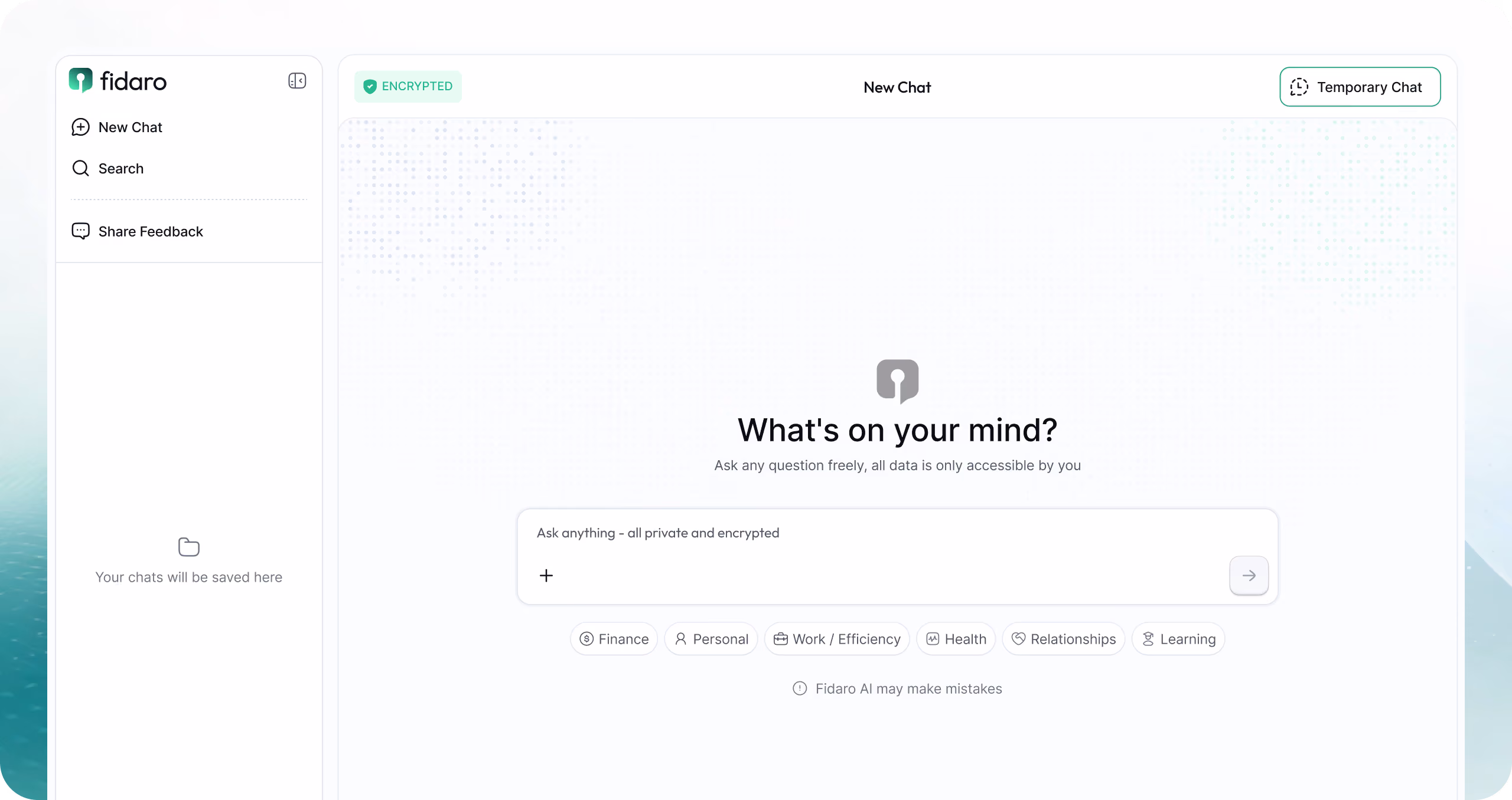 The Fidaro chat app: encrypted, private, no saved history