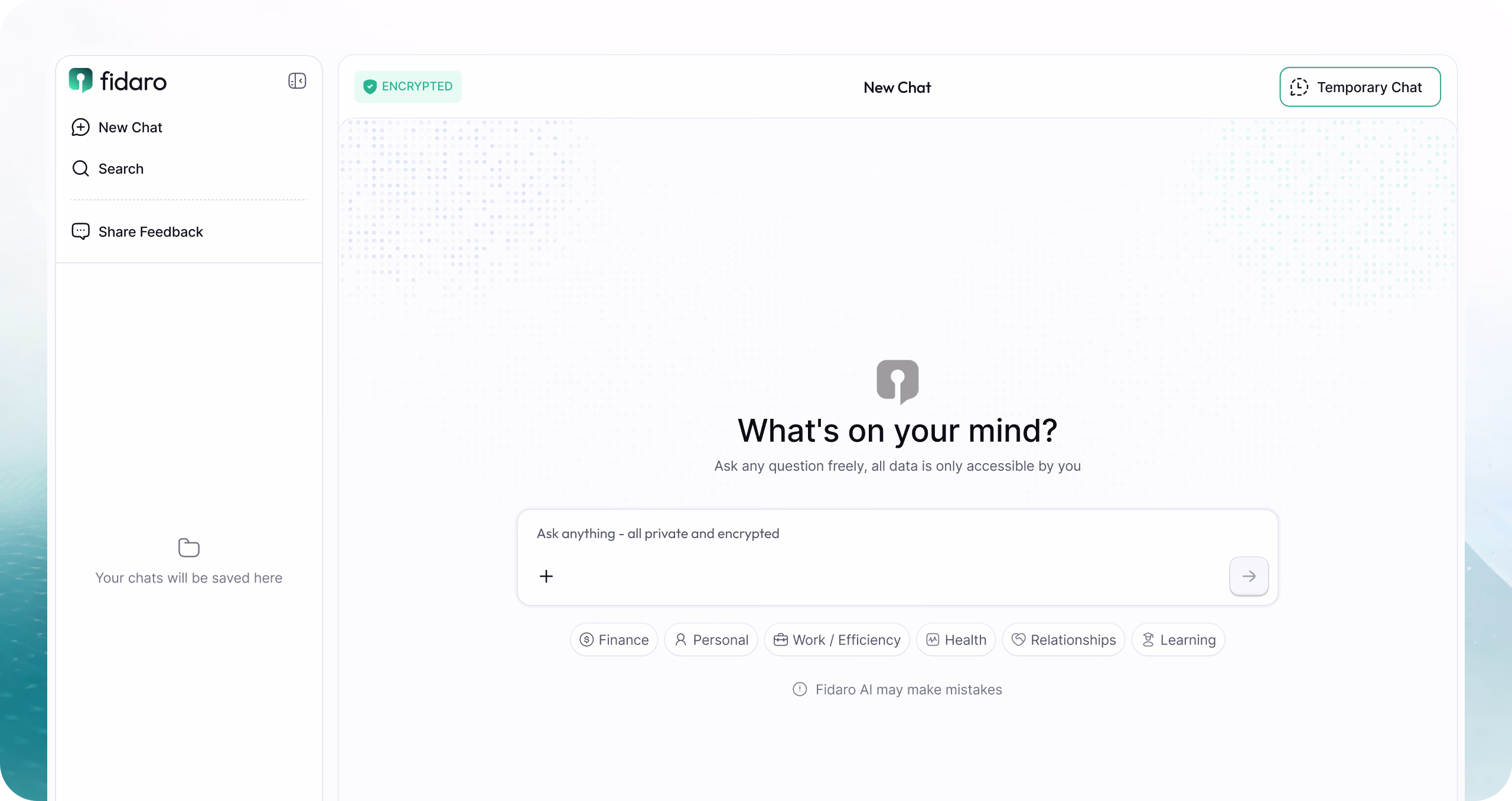 The Fidaro chat app: encrypted, private, no saved history